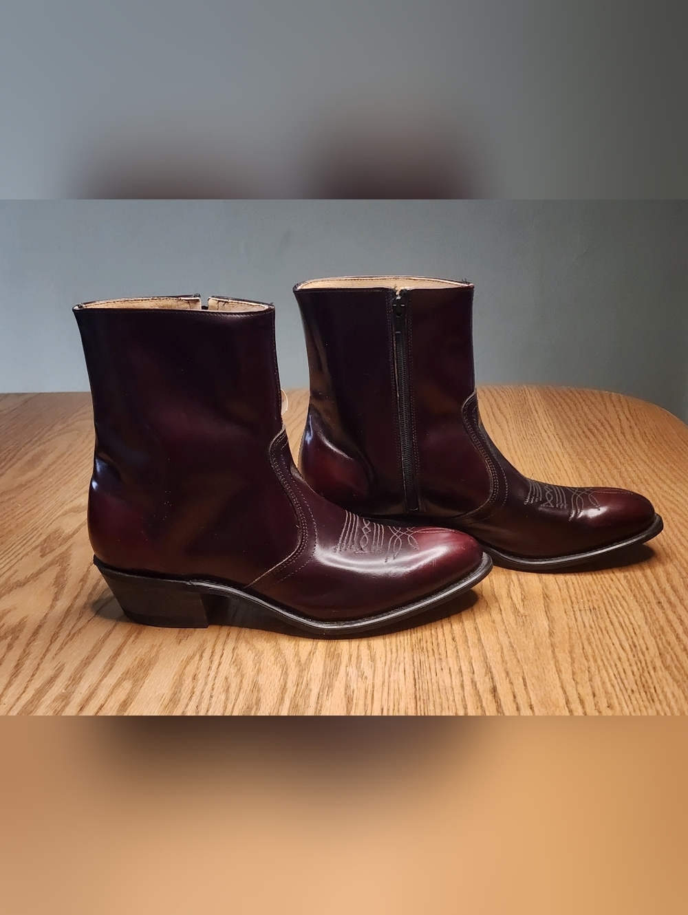Leather Cowboy Boots New Cherry Mens Size 10 Ankle Zipper Biker Western - Picture 12 of 13